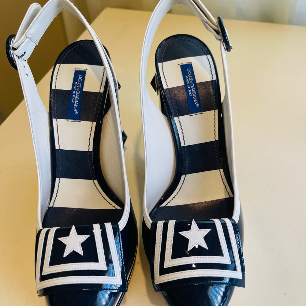 DOLCE & GABBANA PRINTED SLINGBACK PUMPS SIZE 38 - Picture 12 of 15